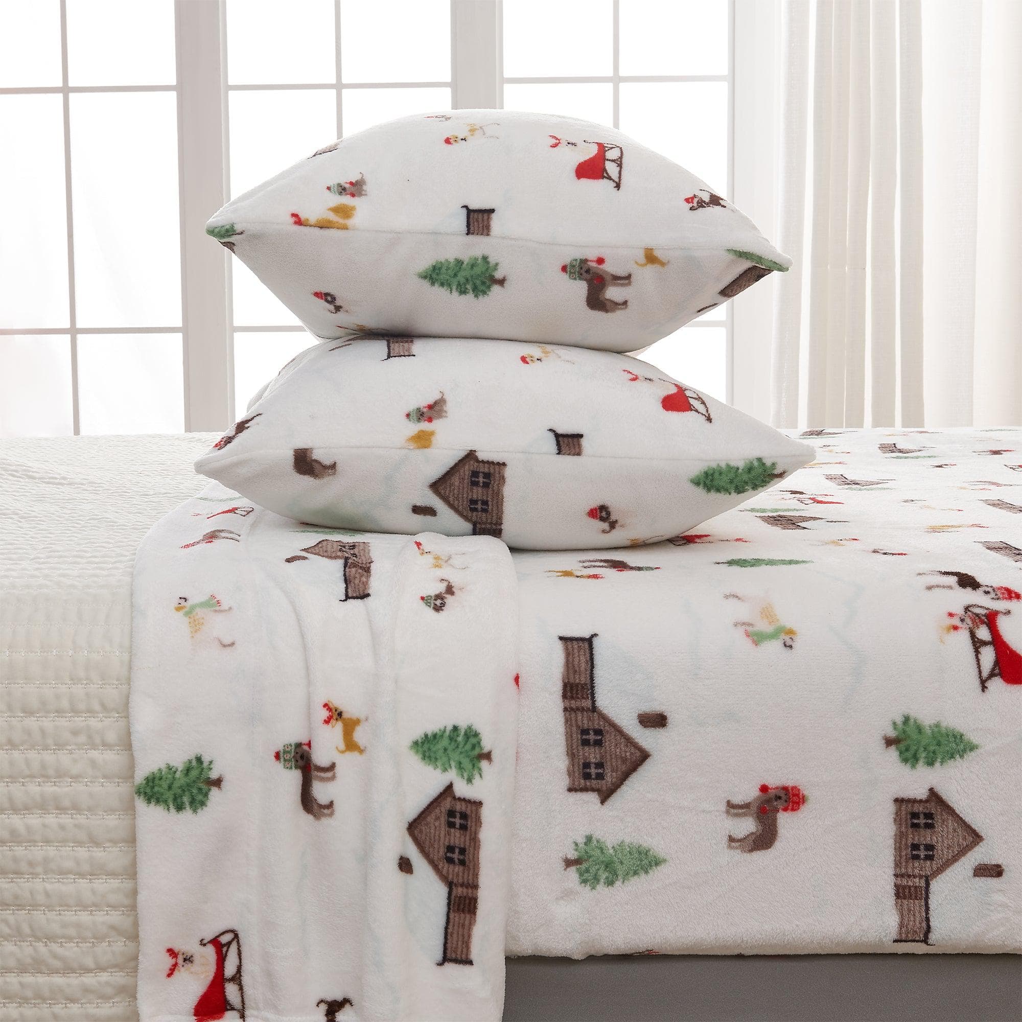 Velvet Luxe Printed Plush Sheet - Winter & Christmas Themed Bedding