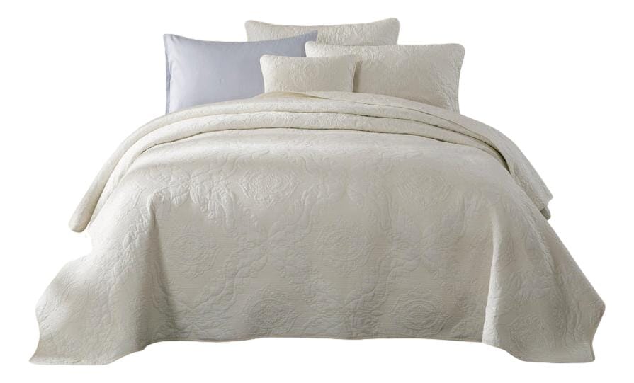 Vanilla Cream Ivory Paisley Damask Stitch Matelass¨¦ Cotton Quilt Set
