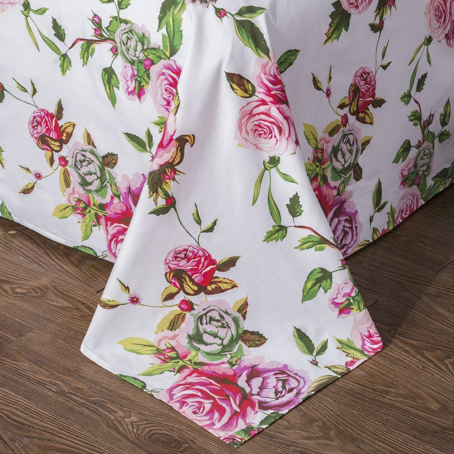 DaDa Bedding Romantic Roses Lovely Spring Pink Floral Garden Fitted & Flat Bed Sheet Set w/ Pillow Cases (JHW879) by DaDa Bedding Collection